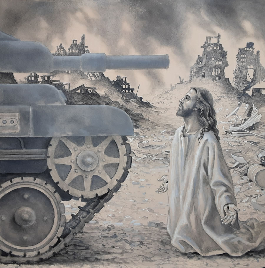 Jésus devant la guerre - Toile par Pierre Lussier
